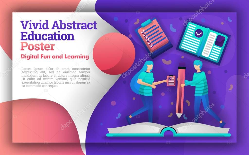 Illustration of vivid abstracts with the theme of education. the student who was writing on a giant book. can be for posters and websites. new learning method for students and easier for teachers. Creative Design Concept Flat Cartoon Illustration