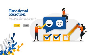 Kullanıcılar ve uygulama geliştiricileri için duygusal tepki. pazarlama ve reklam vektör illüstrasyon kavramı için kullanabilirsiniz, açılış sayfası, şablon, ui ux, web, mobil uygulama, afiş, afiş, web sitesi, pazarlama, promosyon, reklam, belge, reklamlar