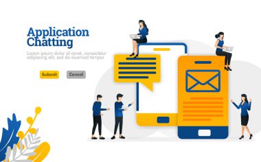 Sms ve e-posta mesajları vektör illüstrasyon kavramı göndermek için sohbet ve sohbet uygulamaları için kullanabilirsiniz, açılış sayfası, şablon, ui ux, web, mobil uygulama, poster, afiş, web sitesi, pazarlama, promosyon, reklam, belge, Yaratıcı Tasarım