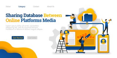 Çevrimiçi medya platformları arasında veritabanı paylaşımı. birçok platform aracılığıyla dosyalara erişin. Vektör düz illüstrasyon kavramı, için kullanabilirsiniz, açılış sayfası, şablon, web, ana sayfa, poster, afiş, el ilanı, pazarlama, promosyon, reklam, belge, reklamlar