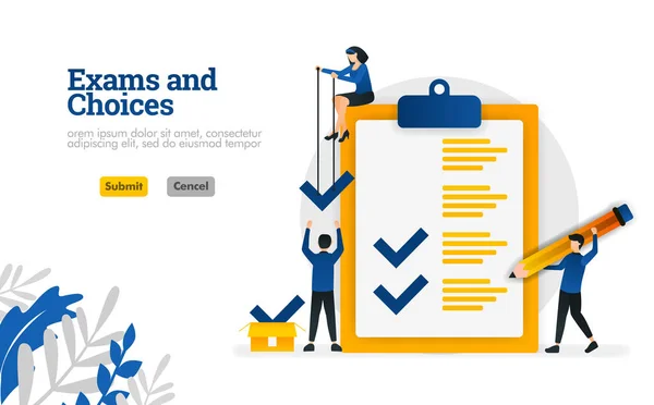 Sınavlar ve Seçimler Öğrenme ve Anket danışmanları vektör illüstrasyon kavramı için kullanılabilir, açılış sayfası, şablon, ui ux, web, mobil uygulama, afiş, afiş, web sitesi, pazarlama, promosyon, reklam, belge, reklamlar için kullanılabilir
