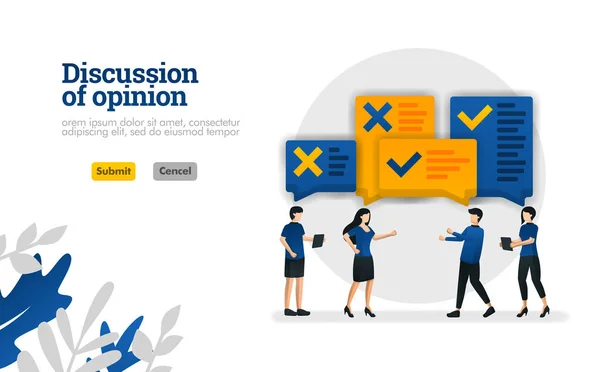 Discussion of opinion. with illustrations of people who were debating vector illustration concept can be use for, landing page, template, ui ux, web, mobile app, poster, banner, website, marketing, promotion, advertising, document, ads