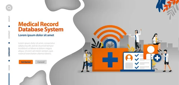 Sistema Base Datos Registros Médicos Internet Wifi Para Ayudar Registrar — Archivo Imágenes Vectoriales