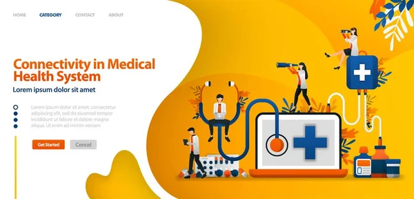 Connectivity in Medical health System. software in drug service and patient history .vector illustration concept can be use for landing page, template, ui ux, web, mobile app, poster, banner, website, marketing, promotion, advertising, document, ads