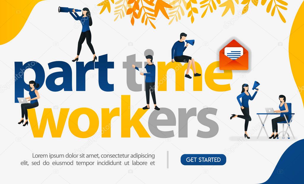 People are working freelance by writing part time workers, concept vector ilustration. can use for landing page, template, ui web, mobile app, poster, banner, flyer, background, website, advertisement, marketing, promotion, advertising, document, ads