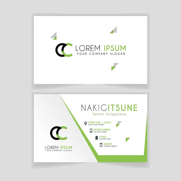 Simple Business Card with initial letter CC rounded edges with green accents as decoration. Alphabet logo design for businesses and companies. with elegant and simple design, can use for business, flayers, brochures, identity, initial, letter