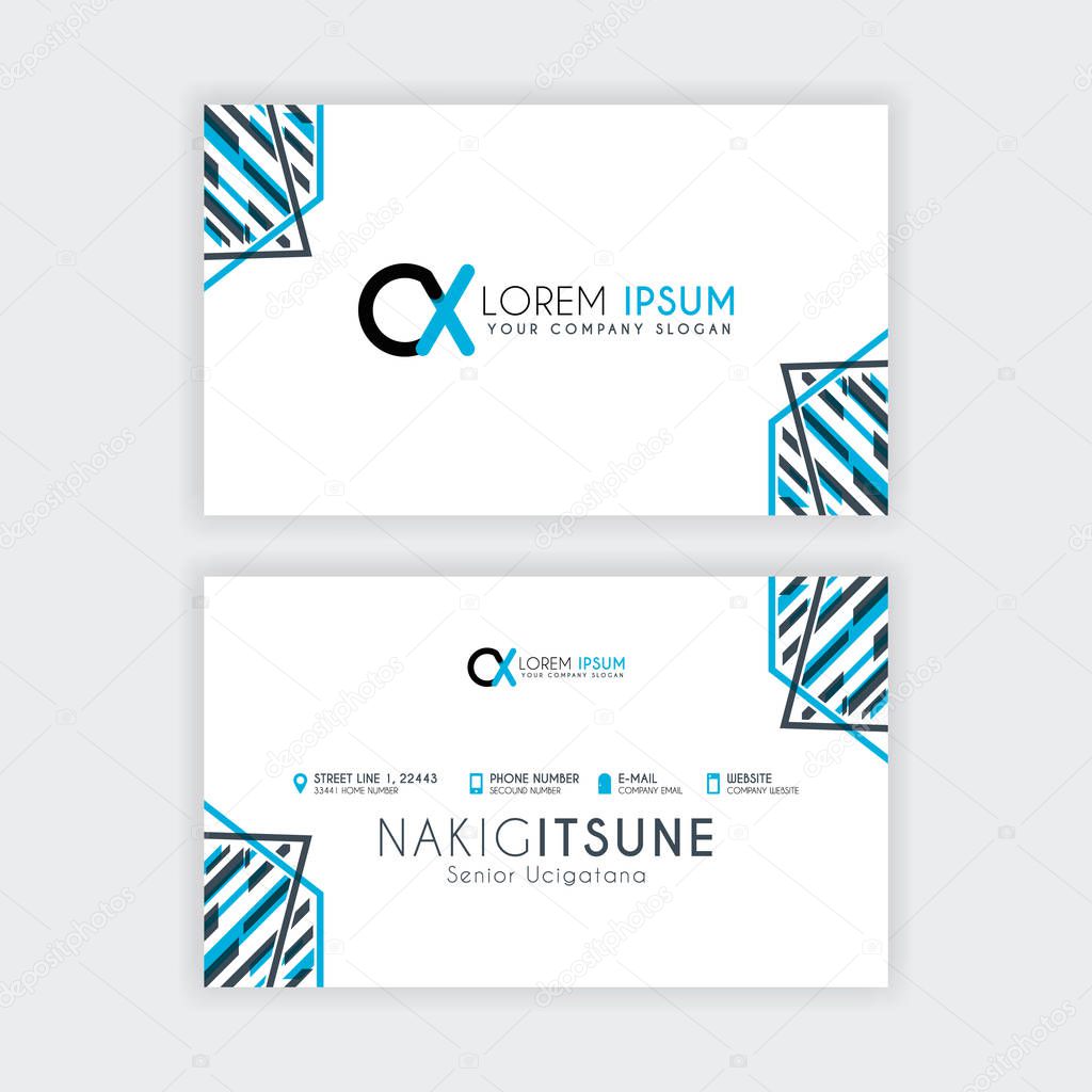 Simple Business Card with initial letter CX rounded edges with a blue and gray corner decoration. alphabet logo design for businesses and companies. with elegant and simple design, can use for business cards, flayers, brochures, identity, initial