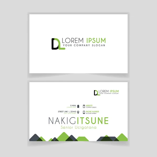 Simple Business Card with initial letter DL rounded edges with green accents as decoration. Alphabet logo design for businesses and companies. with elegant and simple design, can use for business cards, flayers, brochures, identity, initial, letter