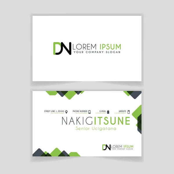 Simple Business Card with initial letter DN rounded edges with green accents as decoration. Alphabet logo design for businesses and companies. with elegant and simple design, can use for business cards, flayers, brochures, identity, initial, letter