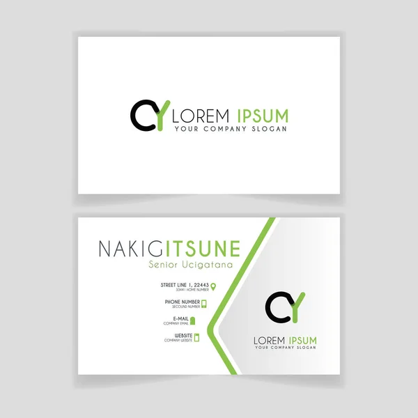 Simple Business Card with initial letter CY rounded edges with green accents as decoration. alphabet logo design for businesses and companies. with elegant and simple design, can use for business cards, flayers, brochures, identity, initial, letter