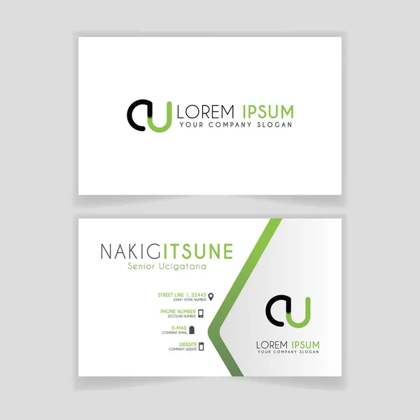 Simple Business Card with initial letter CU rounded edges with green accents as decoration. alphabet logo design for businesses and companies. with elegant and simple design, can use for business cards, flayers, brochures, identity, initial, letter