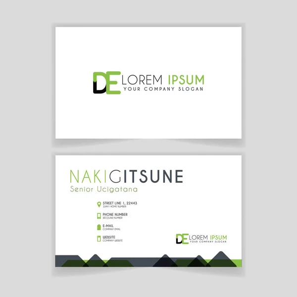 Simple Business Card with initial letter DE rounded edges with green accents as decoration. alphabet logo design for businesses and companies. with elegant and simple design, can use for business cards, flayers, brochures, identity, initial, letter