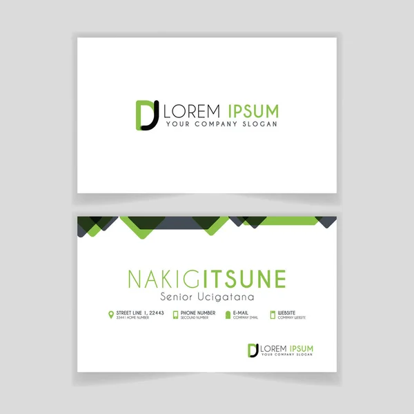 Simple Business Card with initial letter DJ rounded edges with green accents as decoration. alphabet logo design for businesses and companies. with elegant and simple design, can use for business cards, flayers, brochures, identity, initial, letter