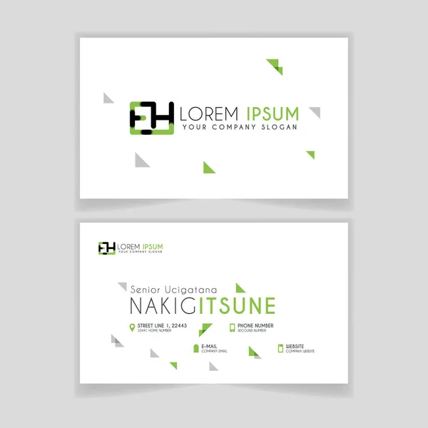 Simple Business Card with initial letter EH rounded edges with green accents as decoration. alphabet logo design for businesses and companies. with elegant and simple design, can use for business cards, flayers, brochures, identity, initial, letter