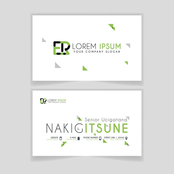Simple Business Card with initial letter ER rounded edges with green accents as decoration. alphabet logo design for businesses and companies. with elegant and simple design, can use for business cards, flayers, brochures, identity, initial, letter