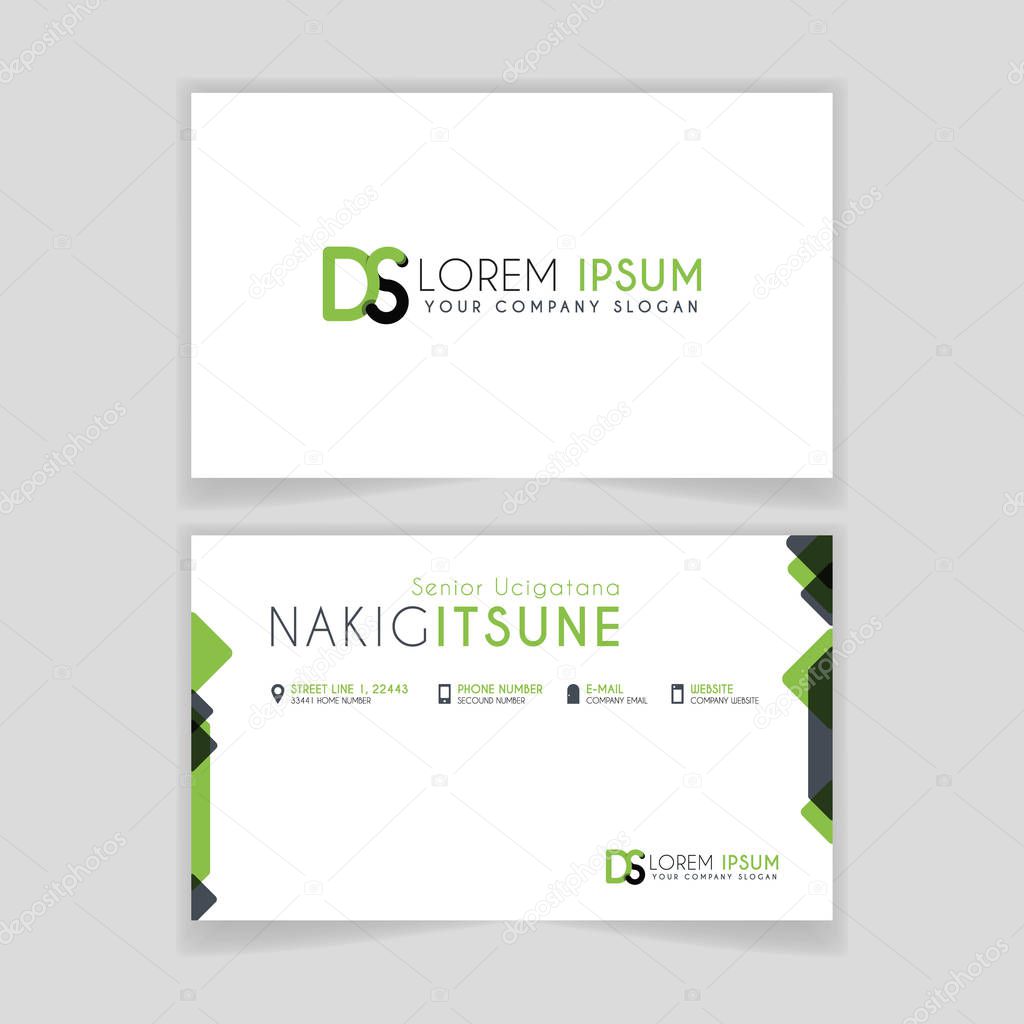Simple Business Card with initial letter DS rounded edges with green accents as decoration. Alphabet logo design for businesses and companies. with elegant and simple design, can use for business cards, flayers, brochures, identity, initial, letter