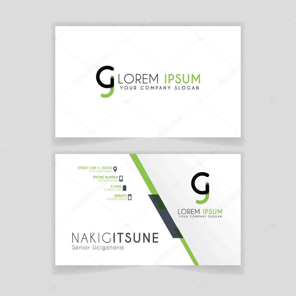 Simple Business Card with initial letter CJ rounded edges with green accents as decoration. alphabet logo design for businesses and companies. with elegant and simple design, can use for business cards, flayers, brochures, identity, initial, letter