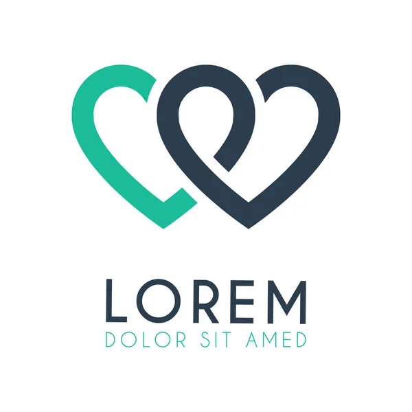 iki kalpli logo yeşil ve mavi, birbirleriyle toplantı yaparken, beyaz bir bölüm oluşturacaktır. Pazarlama, düğün promosyon, uygulama reklam, aşk ve romantizm için Aşk logosu. çöpçatanlık iş, başlangıç, şirket, mağaza, mağaza için kullanabilirsiniz