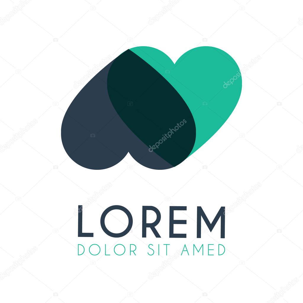 Logo two hearts are parallel and mutually green and blue. Love logo for marketing, wedding promotion, application ad, love and romance. can use for matchmaking business digital technology media, startup, company, engagement industry, event organizer