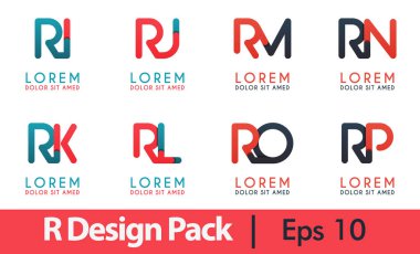 R logo paketi, Ri Logo seti. Açılış sayfası web sitesi için modern düz tasarım konsepti, mobil uygulamalar ui ux, afiş afiş, el ilanı broşür, web baskı belgesi. Vektör Eps 10. kartvizitler, flayers, broşürler, medya, başlangıç, şirket, sanayi, basit tasarım