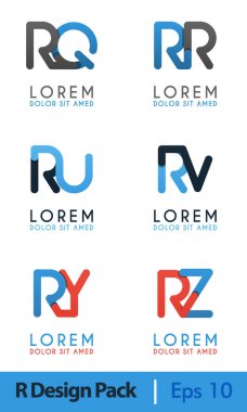 R logo paketi, Ry Logo seti. Açılış sayfası web sitesi için modern düz tasarım konsepti, mobil uygulamalar ui ux, afiş afiş, el ilanı broşür, web baskı belgesi. Vektör Eps 10. kartvizitler, flayers, broşürler, medya, başlangıç, şirket, sanayi, basit tasarım