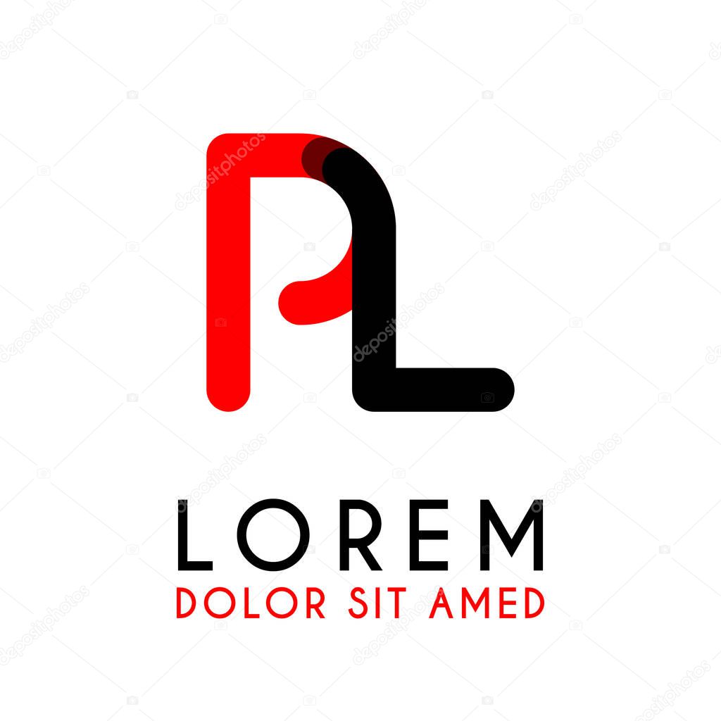 Initial Letter PL with red Black and has rounded corners. alphabet logo design for businesses and companies. with elegant and simple design, can use for business cards, flayers, brochures, identity, initial, letter, media, startup, company, industry