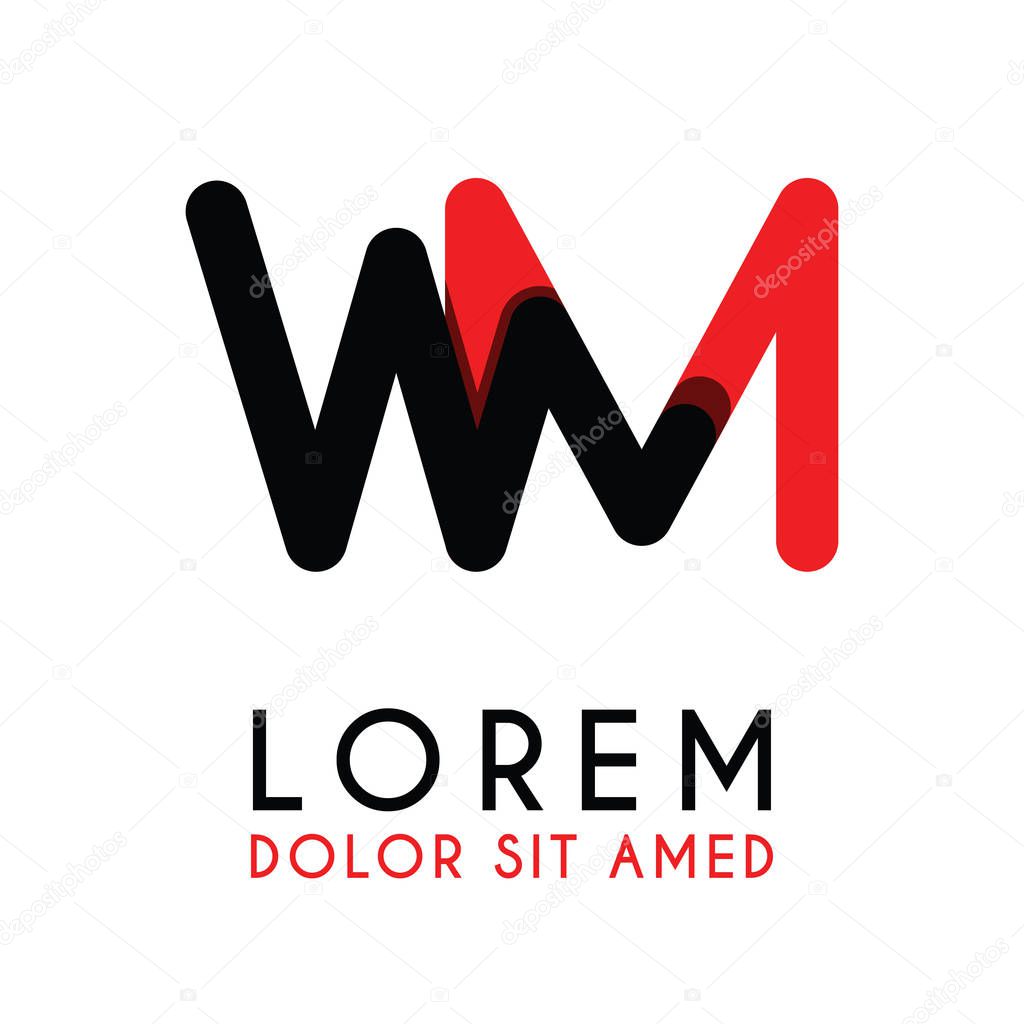 initial Letter WM with red Black and has rounded corners. alphabet logo design for businesses and companies. with elegant and simple design, can use for business cards, flayers, brochures, identity, initial, letter, media, startup, company, industry