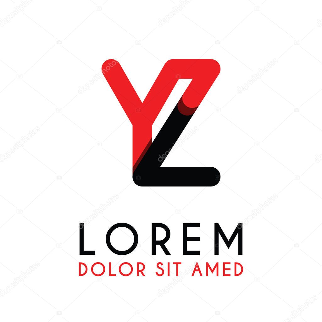 Initial Letter YZ with red Black and has rounded corners. alphabet logo design for businesses and companies. with elegant and simple design, can use for business cards, flayers, brochures, identity, initial, letter, media, startup, company, industry