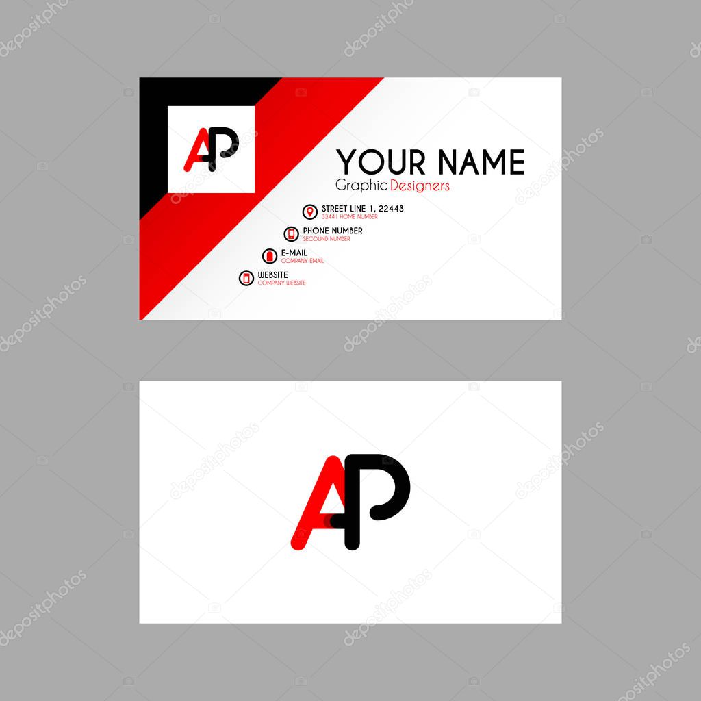 Simple Business Card with initial letter AP rounded edges. PA logo can be used for marketing, advertising, promotion, company logo, identification, business card, banner, flayer, post, office agency.