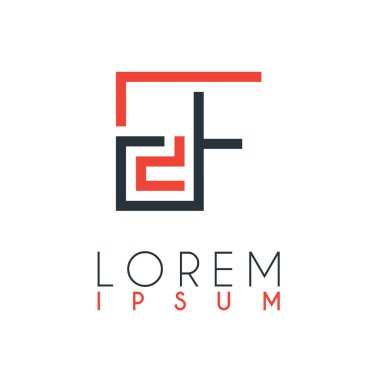 E harfi ile F harfi veya Ef harfi arasındaki logo belirli bir mesafe ile turuncu ve gri renkle bağlanır