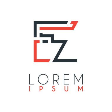 E harfi ile Z harfi veya Ez harfi arasındaki logo belirli bir mesafe ile turuncu ve gri renkle bağlanır.