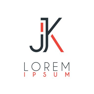 Belirli bir mesafe ile ve turuncu ve gri renk ile bağlı J harfi ve K veya Jk harfi arasındaki logo