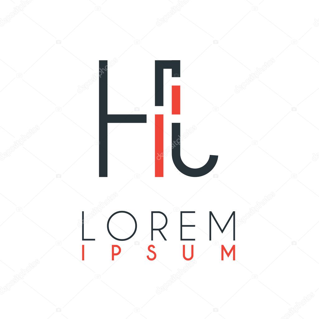 The logo between the letter H and letter J or HJ with a certain distance and connected by orange and gray color