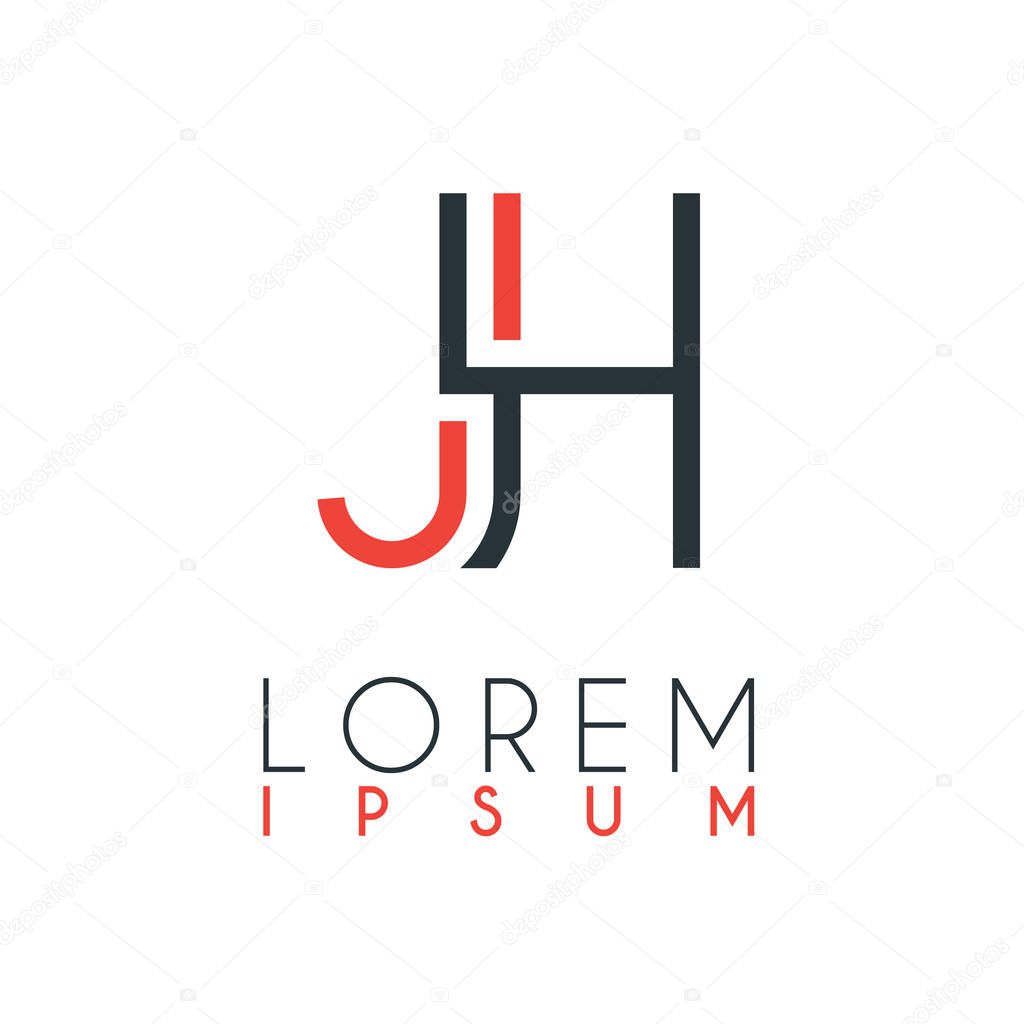 The logo between the letter J and letter H or JH with a certain distance and connected by orange and gray color