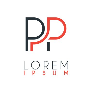 The logo between the letter P and letter P or PP with a certain distance and connected by orange and gray color clipart