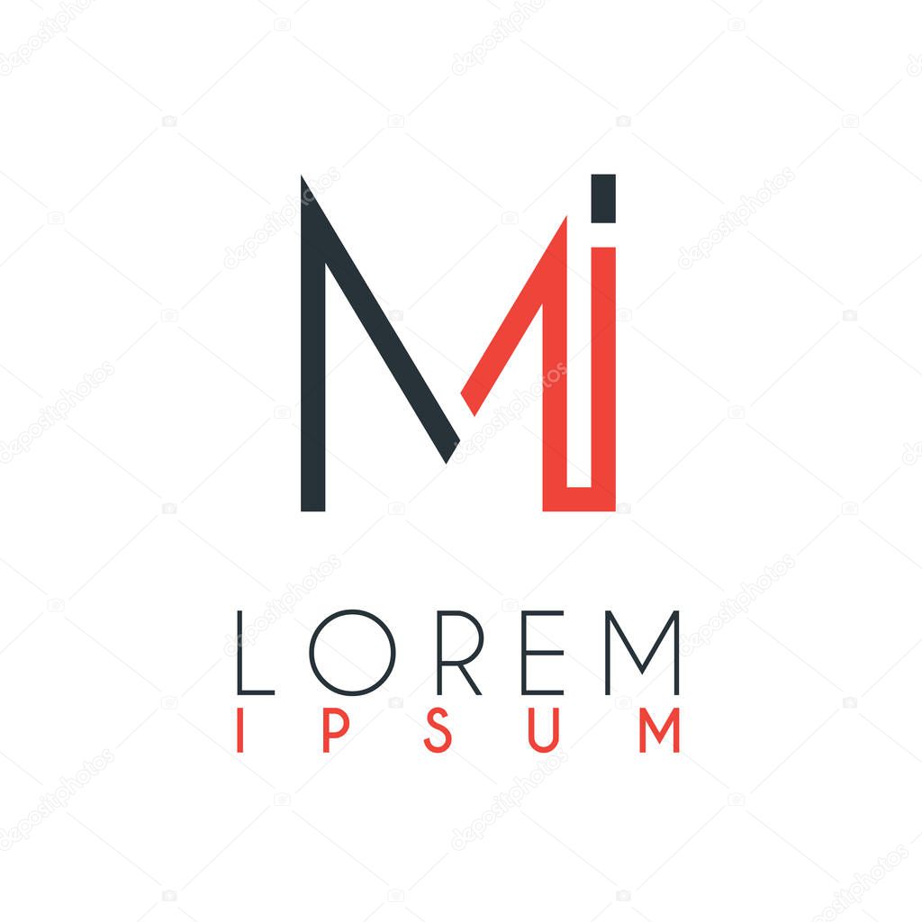 The logo between the letter M and letter I or MI with a certain distance and connected by orange and gray color