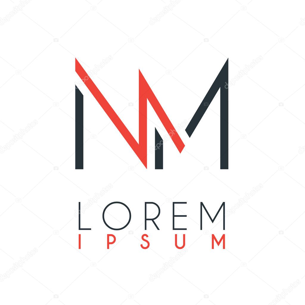 The logo between the letter N and letter M or NM with a certain distance and connected by orange and gray color