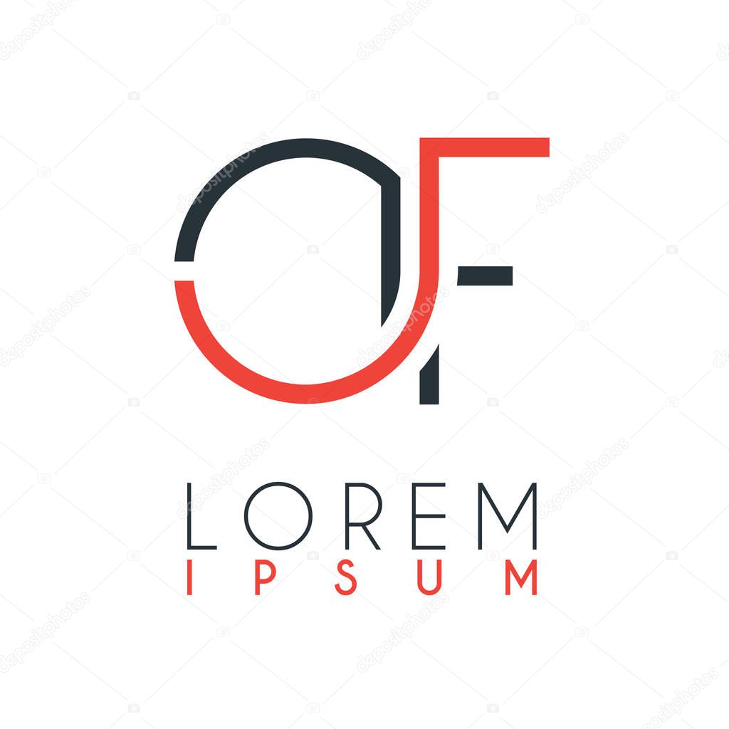 The logo between the letter O and letter F or OF with a certain distance and connected by orange and gray color