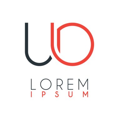 The logo between the letter U and letter O or UO with a certain distance and connected by orange and gray color
