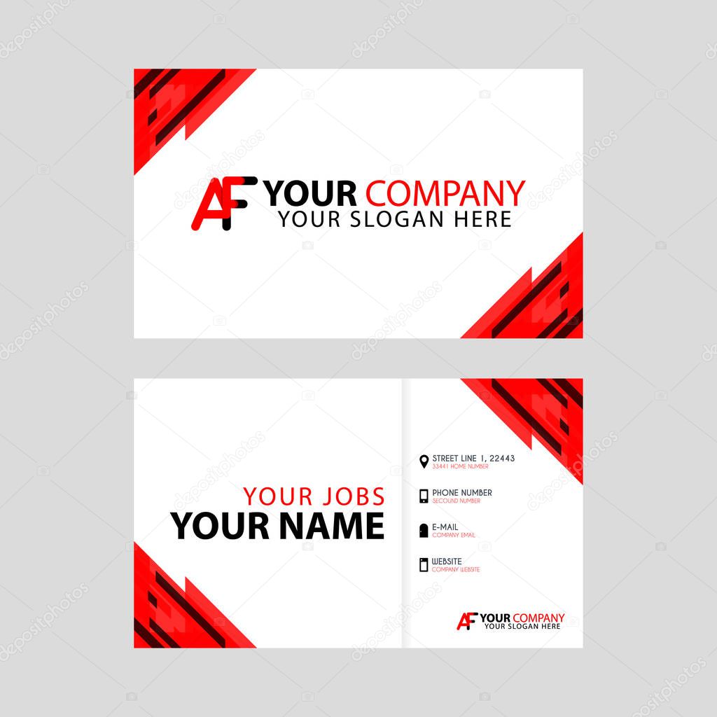 Simple business card is red black with AF logo Letter modern clean vector design. FA Logo can be used for marketing, advertising, promotion, company logo, identification, business card, banner, flayer