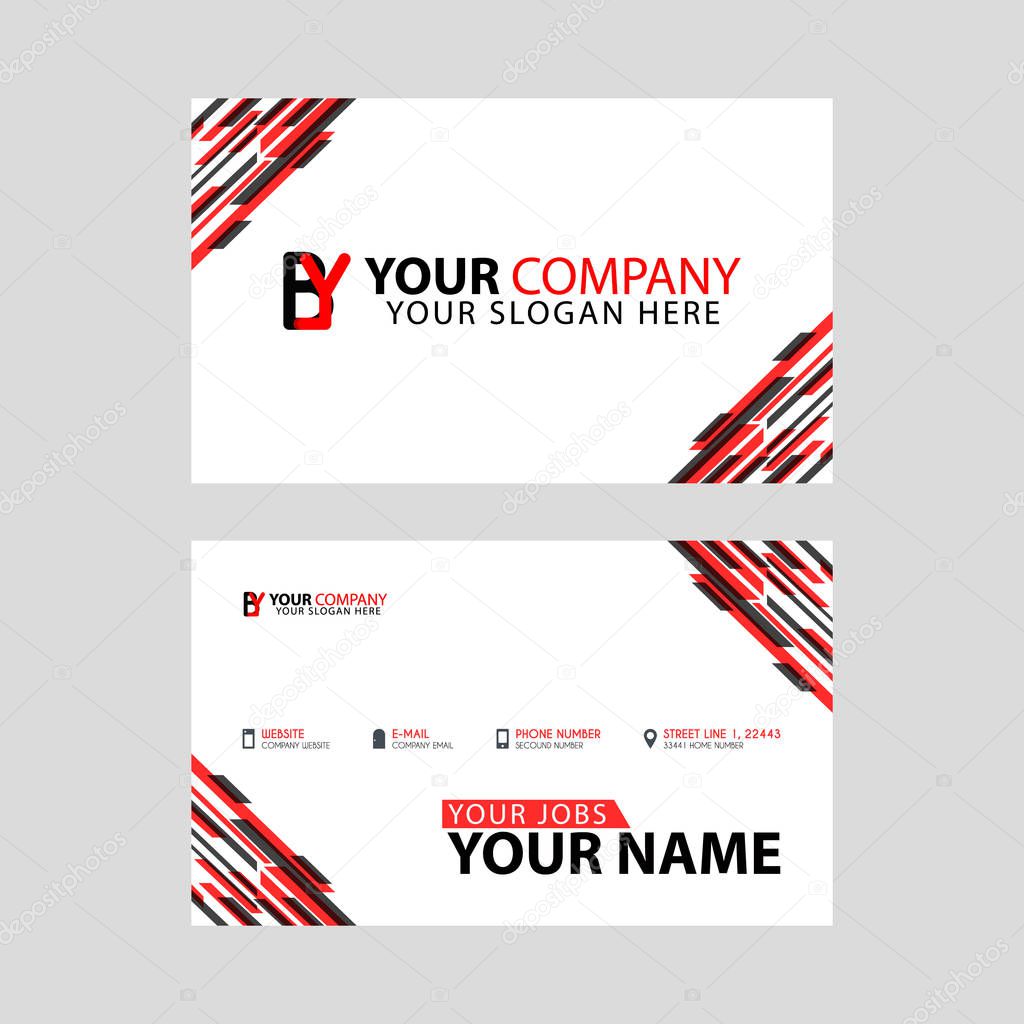 Horizontal name card with BY logo Letter and simple red black, edge decoration .YB Logo can be used for marketing, advertising, promotion, company logo, identification, business card, banner, flaye