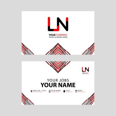 Üzerinde Ln logosu olan yatay isim kartı ve kenarında kırmızı siyah ve üçgen süsleme. Nl Vektör Logosu 