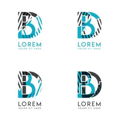 Soyut modern grafik tasarımlarından oluşan Bd Logo Seti. Mavi ve gri çizgiler ve noktalarla. Bu logo şirketler, şirketler ve ayrıca el ilanları, afişler, kartlar ve antetli kağıtlar için de uygundur..