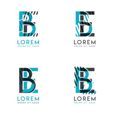 Soyut modern grafik tasarımlarından oluşan Be Logo Seti. Mavi ve gri çizgiler ve noktalarla. Bu logo şirketler, şirketler ve ayrıca el ilanları, afişler, kartlar ve antetli kağıtlar için de mükemmel..