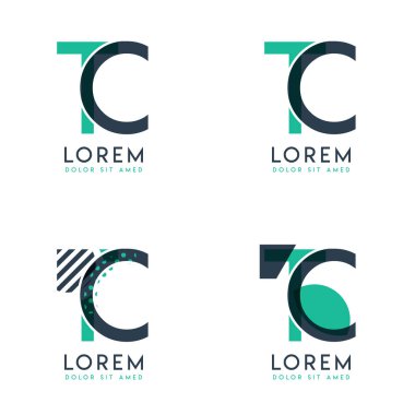 Nokta ve kesikli dört soyut CT logo direği, yeşil ve siyah. Şirket kimliği, iş yeri, antetli kağıtlar, kartlar ve pankartlar için çok uygun