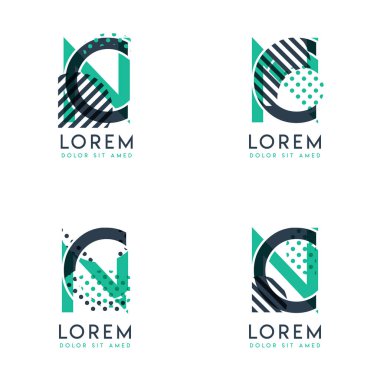 Noktalı ve kesimli dört soyut Cn logo direği, yeşil ve siyah. Şirket kimliği, iş yeri, antetli kağıtlar, kartlar ve pankartlar için çok uygun