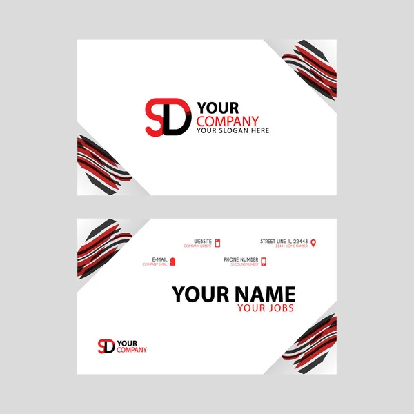 Horizontal Name Card Decorative Accents Edge Bonus Logo Black Red — Stock Vector