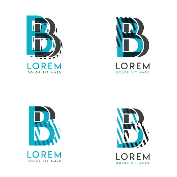 Logo Set Abstract Modern Graphic Design Blue Gray Slashes Dots — Stockvector