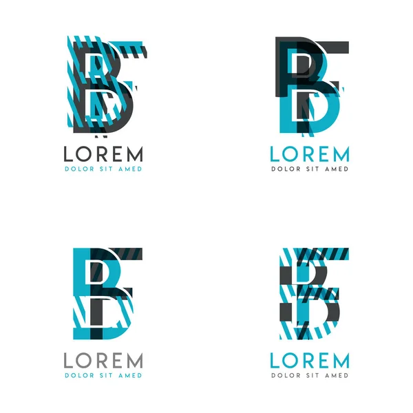 抽象的なモダンなグラフィックデザインのBfロゴセット スラッシュとドットで青とグレー このロゴは 企業に最適で チラシ バナー カード レターヘッドにも適しています — ストックベクタ