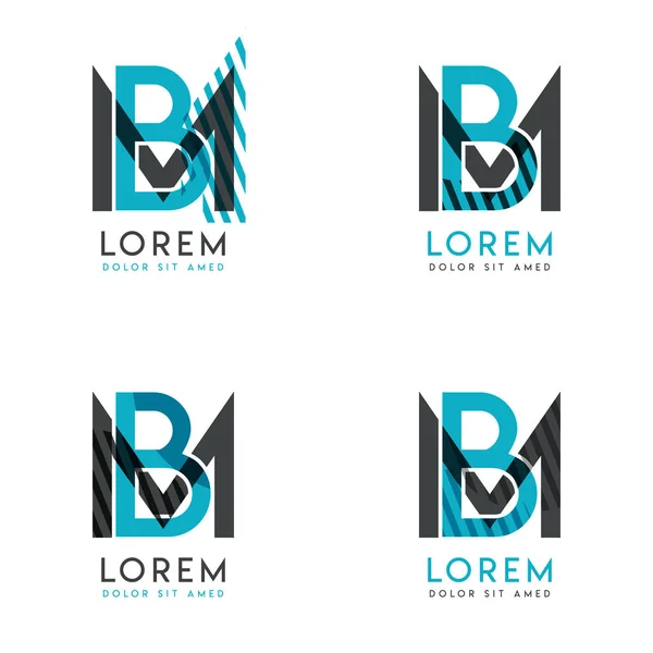 抽象的なモダンなグラフィックデザインのBmロゴセット スラッシュとドットで青とグレー このロゴは 企業に最適で チラシ バナー カード レターヘッドにも適しています — ストックベクタ